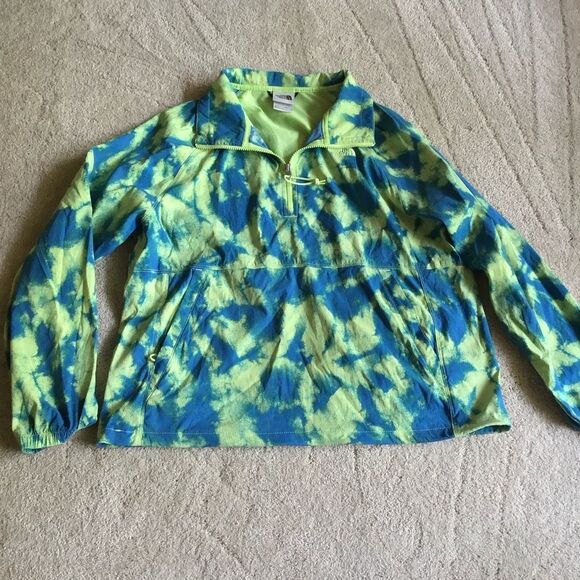 THE NORTH FACE PRINTED CLASS V PULLOVER Blue and Green Tie-Dye Rain Jacket - Picture 1 of 6